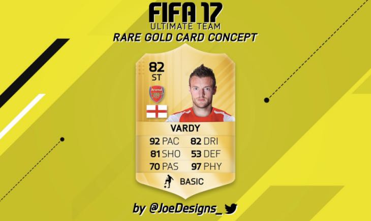Vardy in Arsenal shirt for FIFA 17 Ultimate Team card